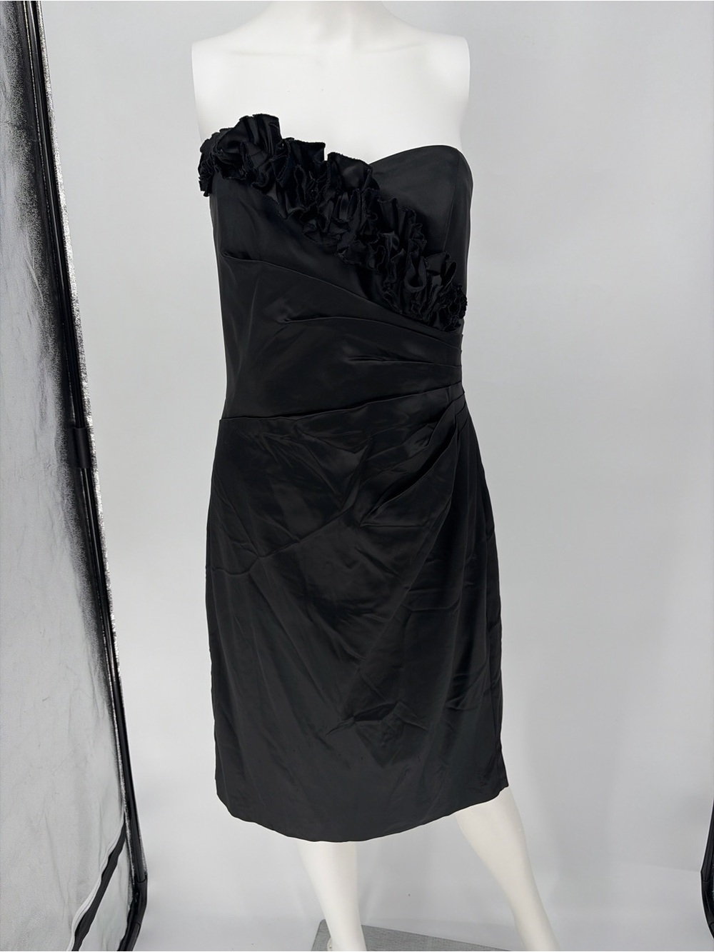 White House Black Market Strapless Black Ruffle Cocktail Dress